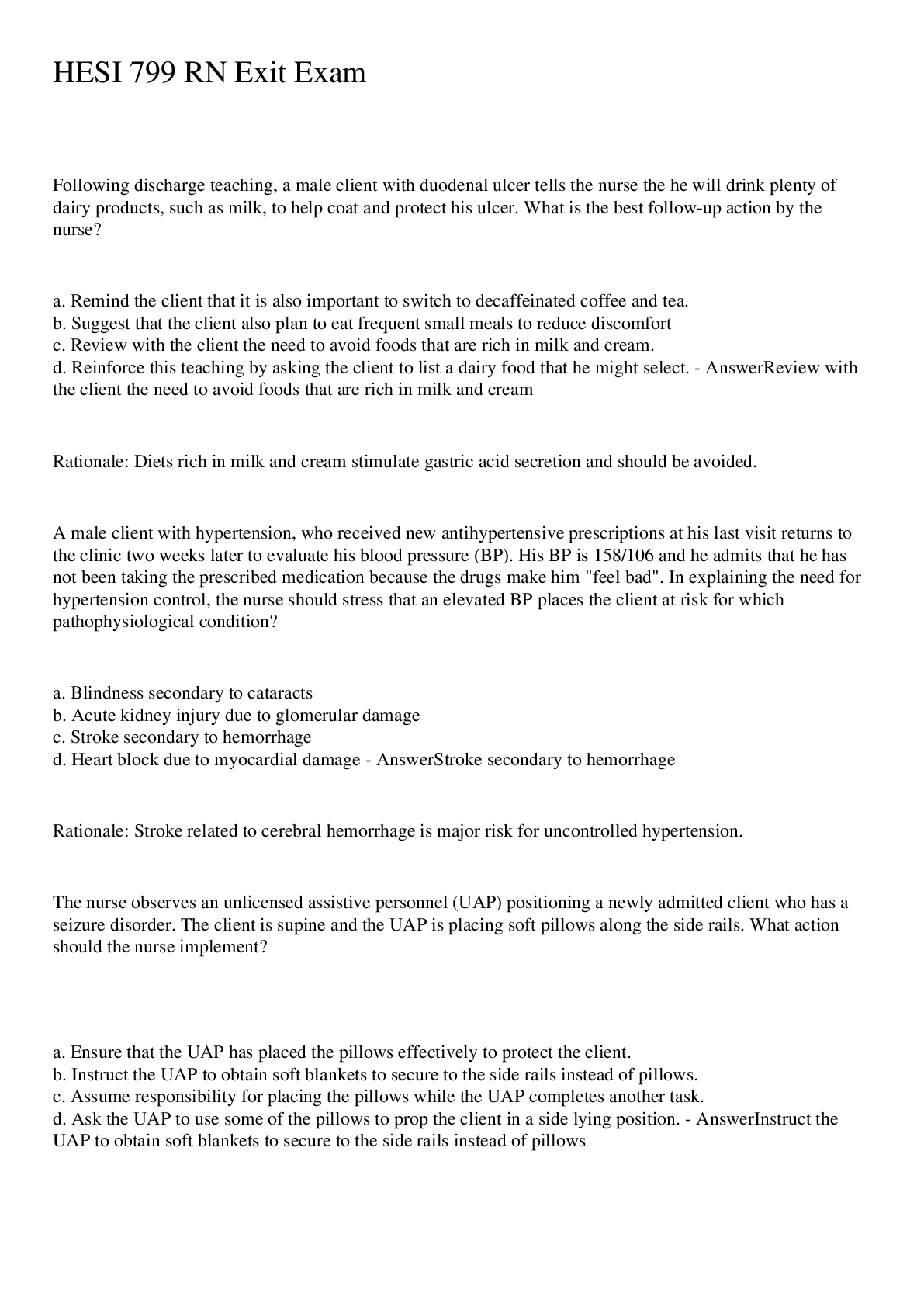 Preview image for HESI 799 RN Exit Exam Questions And Answers 2022/2023